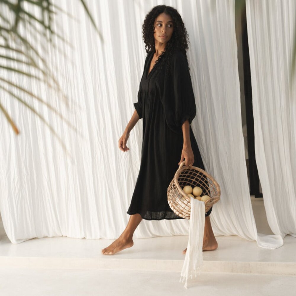 NWT | Kyra Midi Dress |  Daughters of India | Black Gauze  | Size M